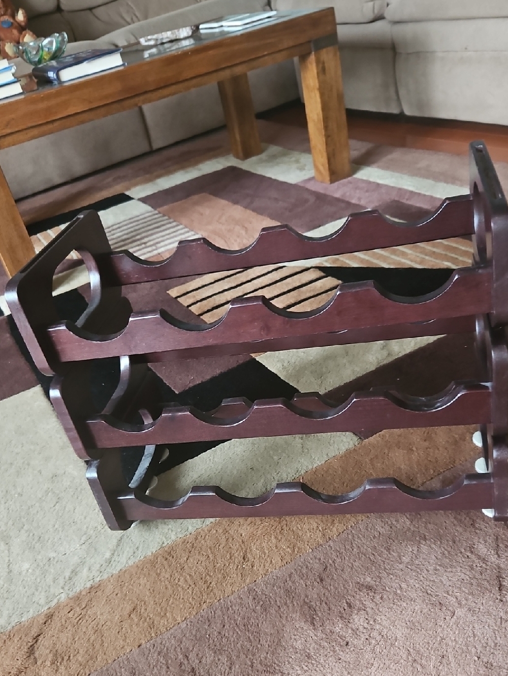 Vintage 3 Separate Piece Wooden 12-Bottle Wine Rack - Dark Brown
